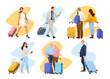 © GN.STUDIO - Various travelers with luggage on abstract backgrounds. Vector illustration