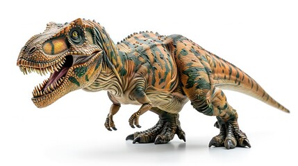 Wall Mural - A detailed T-Rex standing on a white background, showing its massive jaws and sharp teeth.