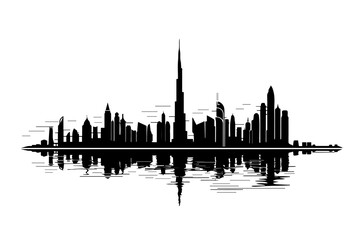 Wall Mural - Dubai skyline silhouette with reflection, modern urban landscape.