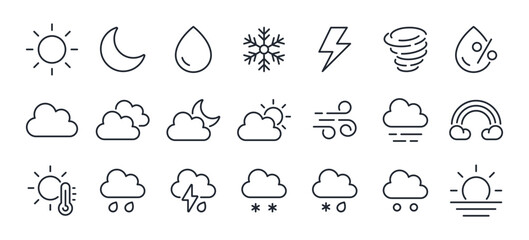 weather editable stroke outline icons set isolated on white background flat vector illustration. pix