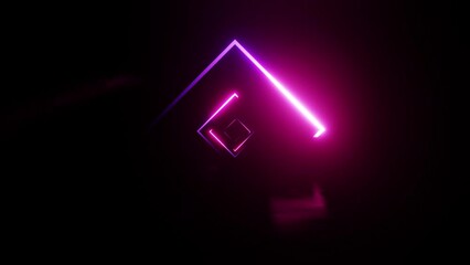 abstract of dark sci-fi spinning square tunnel, futuristic neon light in geometric form. loop animat