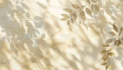 Wall Mural - Soft and gentle beige background with an abstract silhouette shadow of natural leaves and tree branch