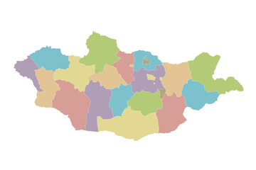  Vector regional blank map of Mongolia with provinces and administrative divisions. Editable and clearly labeled layers.