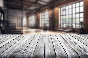 Poster - Empty wooden table top on Exercise room background