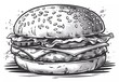 © munja02 - Black and white simple hand drawn doodle cartoon fast food vector illustration, burger icon in engraving style. Isolated on white background