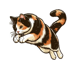 Wall Mural - calico cat hand drawn vector vintage illustration