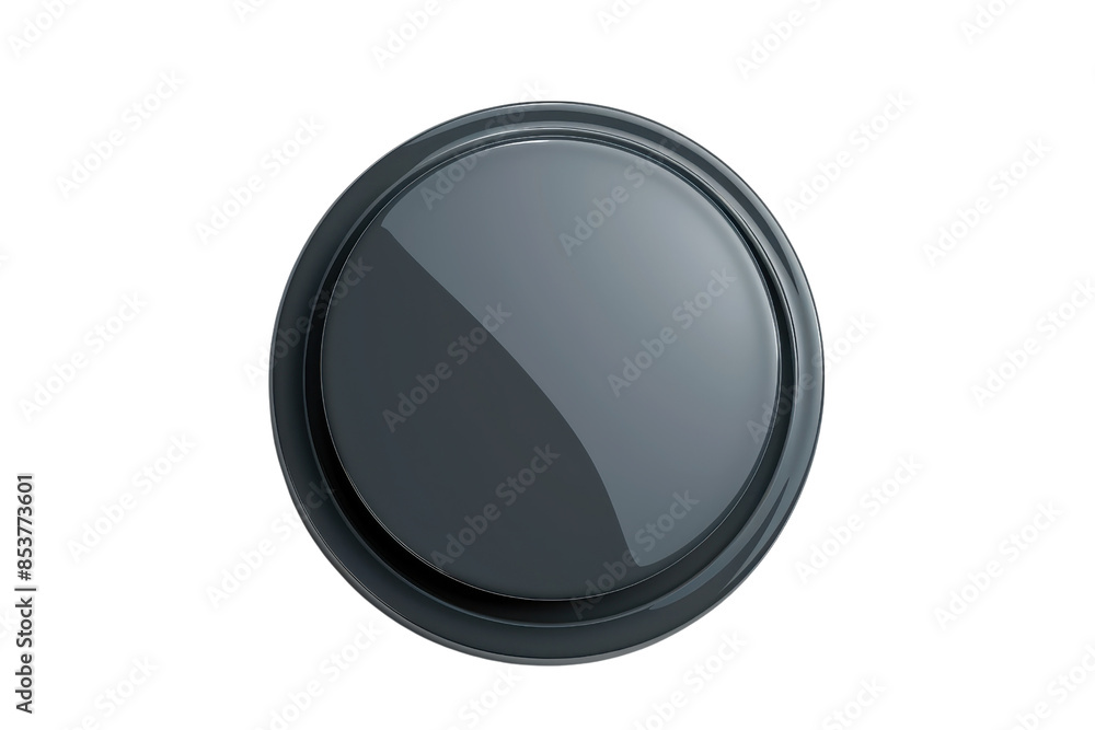 Top view of a black, modern, round button on a transparent background ...