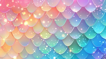 Wall Mural - Abstract background with soft prismatic iridescent rainbow gradient colors mermaid scale pattern theme for girl party