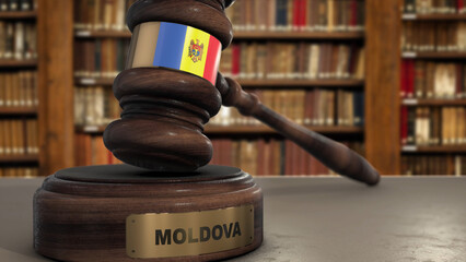 Wall Mural - Moldova Flag on Judge Gavel or Hammer in Court with Country Name. Legal System 3D Illustration