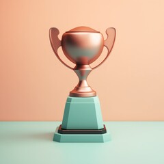 Bronze trophy cup on an orange background. Elegant trophy for winner in competition. Award and victory concept. Design for competition success, achievement recognition, championship theme. AIG35.