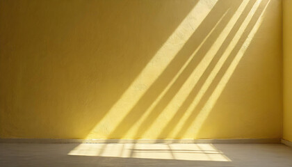 Poster - light background of yellow empty wall with shadows, highlights and sun rays, summer spring background cover wallpaper for product presentation, abstract minimalistic