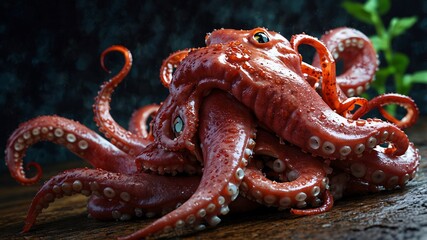 Close-up of a Wet Octopus with Tentacles