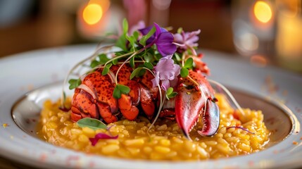 Wall Mural - A plate of a lobster with some vegetables on top, AI
