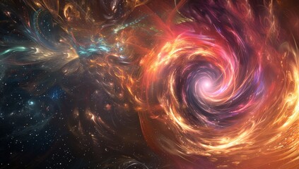 Wall Mural - A swirling vortex of energy and light, representing the concept of quantum entanglement in space with colorful background. The colors should be vibrant and mesmerizing