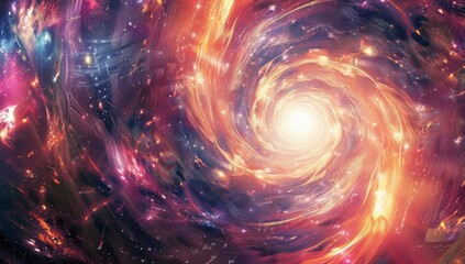 Wall Mural - A swirling vortex of energy and light, representing the concept of quantum entanglement in space with colorful background. The colors should be vibrant and mesmerizing