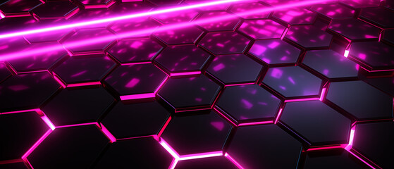 Poster - Neon Pink Lit Hexagonal Grid with Dynamic Lighting