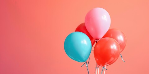 Wall Mural - Bunch of colorful balloons on a pink background with ample space for text.