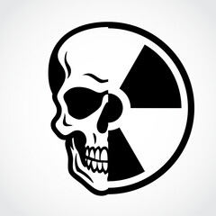 skull and radioactive symbol, vertically divided black white illustration