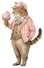 Canvas Print - PNG  Cat eating ice cream watercolor dessert mammal animal.