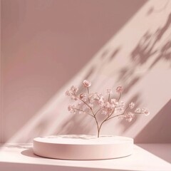 Wall Mural - Pink round podium with flowers decor