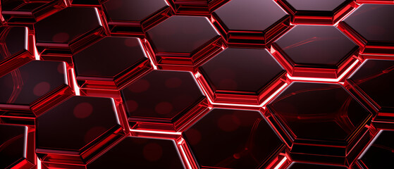 Poster - Dark Red Hexagonal Grid with Intense Glow