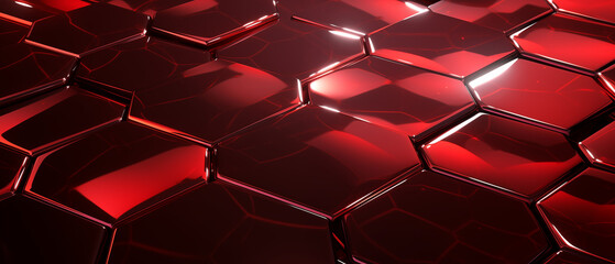 Poster - Shiny Red Hexagonal Metallic Tiles Abstract Surface