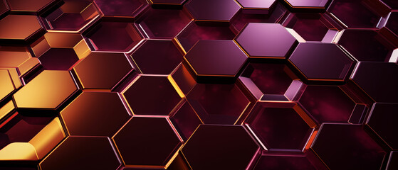 Poster - Radiant Amber and Purple Hexagonal Tiles