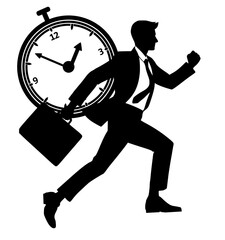 Wall Mural - Running Out of time, business man running with clock timer background 