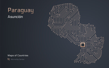 Wall Mural - Paraguay Map with a capital of Asuncion Shown in a Microchip Pattern with processor. E-government. World Countries vector maps. Microchip Series	