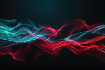 Wall Mural - abstract red blue and teal glowing color wave on black background grainy gradient texture for banner or poster design