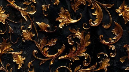 Wall Mural - Exquisite Golden Floral Swirls Forming Intricate Ornate Pattern on Dark Background