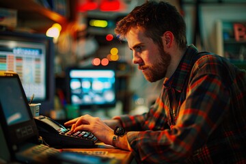 Wall Mural - Person at table using laptop