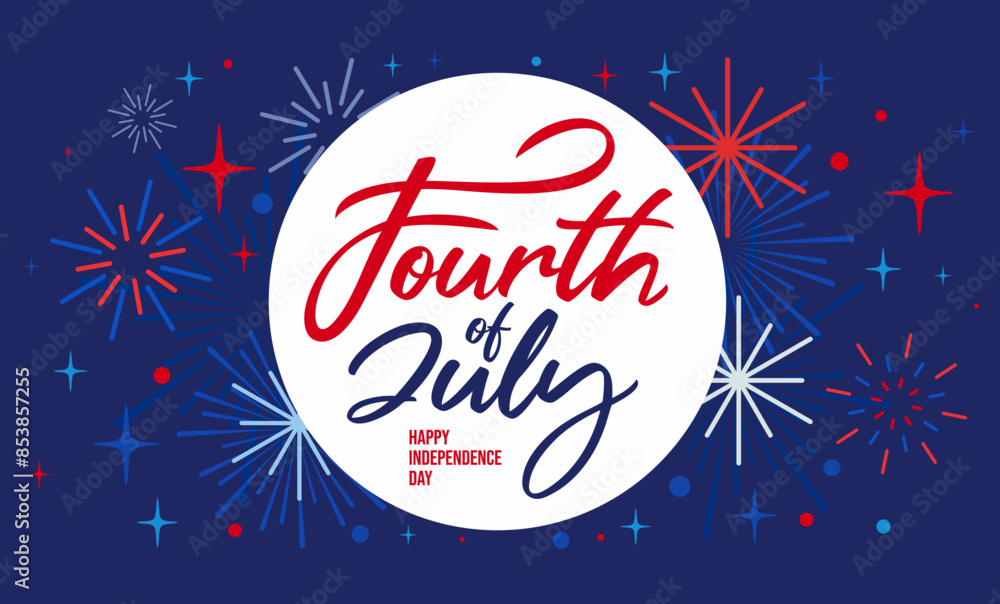 Firework July Hand Lettering 4th of July Independence day celebration firework template vector ...