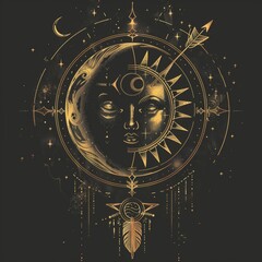 Wall Mural - An illustration, inspired by astrology, occultism, spirituality, and alchemy. T-shirt print, tattoo, chalkboard background.