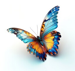 Wall Mural - Isolated on a transparent background, this blue orange butterfly in flight is very beautiful.