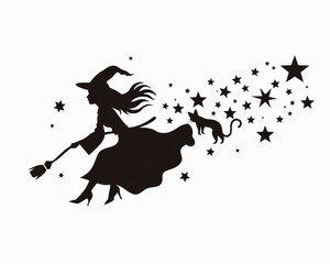 Wall Mural - This illustration shows a witch flying on a broomstick. It is a silhouette for Halloween. This illustration illustrates an outline of a witch.