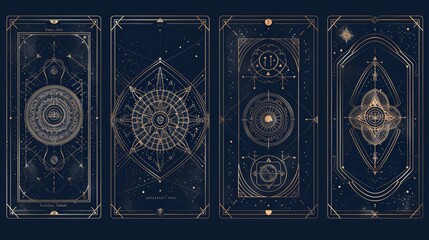 Wall Mural - Alchemical esoteric mystical magic template for tarot cards, banners, leaflets, posters, brochures, stickers. Esoteric linear engravings with astrological symbol. Astrology celestial background.