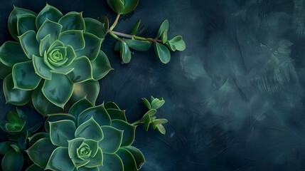 Wall Mural - Lush Green Succulent Plant Leaves Closeup Natural Background