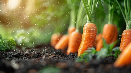 Sticker -  fresh carrots growing in a field. 