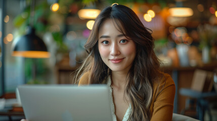 Canvas Print -  happy professional asian woman typing on laptop 