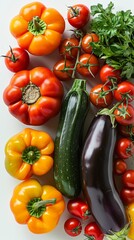 Canvas Print -  tomatoes, eggplants, zucchinis, peppers and Salads, pure white background