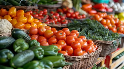 Canvas Print -  Seasonal vegetables displayed in a market stall 