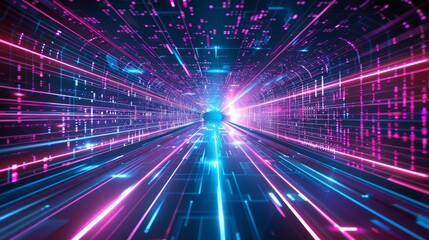 Wall Mural - abstract teal and pink lights. neon speed. motion in a tunnel at light speed. digital landscape. spa