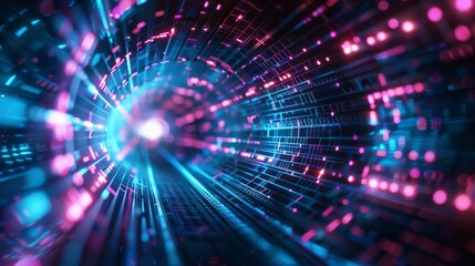 Wall Mural - abstract teal and pink lights. neon speed. motion in a tunnel at light speed. digital landscape. spa