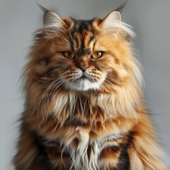 Poster - full-length fluffy cat with a fashionable tiger haircut on a white background