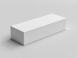 © Denis - The packaging mockup box is white, made of thick cardboard, rectangular in shape, narrow and long horizontally.