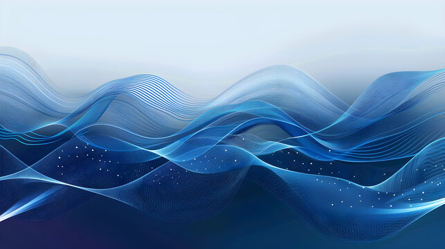 Abstract blue wave line flowing background, combining white and dark tones, creating a modern and tranquil design. Suitable for creative, tech, and oceanic themes with ample copy space.