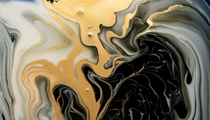 The abstract picture of the two colours between gold and black colour that has been mixing with each other in the form of the ink or liquid to become beautifully view of this abstract picture