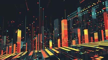 Leinwandbilder - A stock market infographic with bar charts showing price movements, trading volume, and market trends.