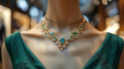 Wall Mural - Emerald and Diamond Necklace on a Mannequin